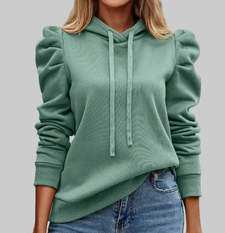 Hooded Long Puff Sleeve Sweater - S / Green - Sweatshirts & Hoodies