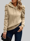 Hooded Long Puff Sleeve Sweater - S / Ivory - Sweatshirts & Hoodies