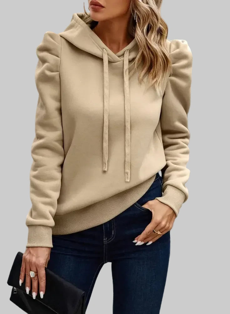 Hooded Long Puff Sleeve Sweater - S / Ivory - Sweatshirts & Hoodies