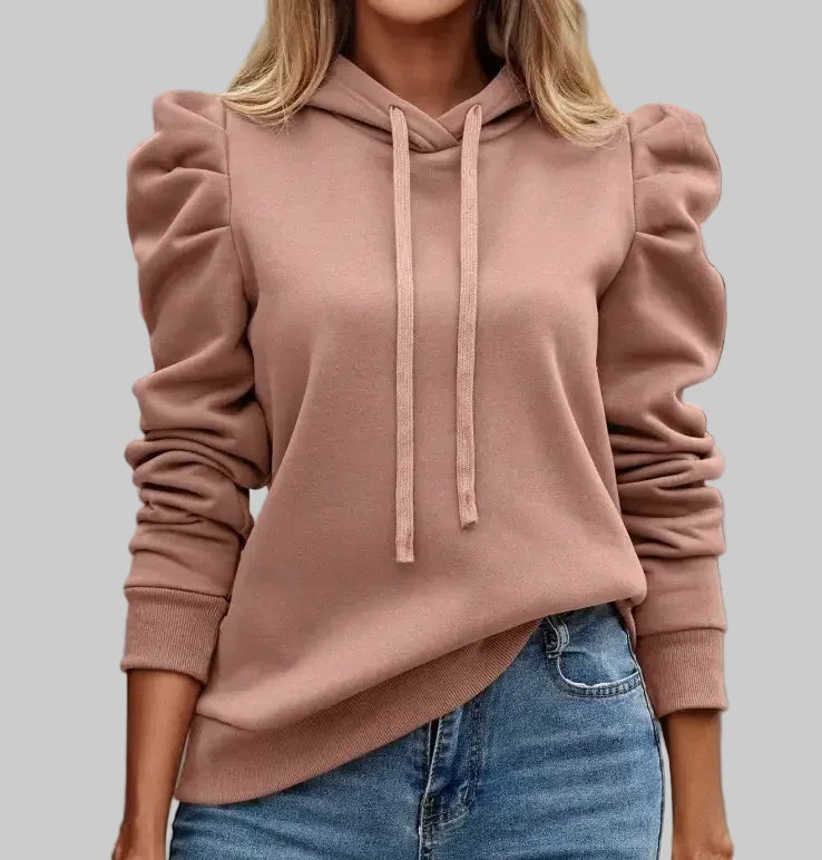 Hooded Long Puff Sleeve Sweater - S / Khaki - Sweatshirts & Hoodies