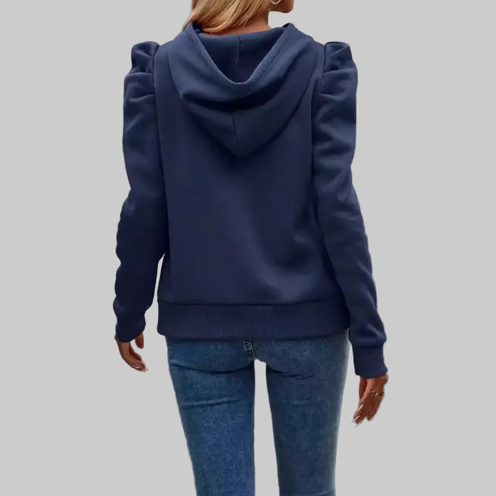 Hooded Long Puff Sleeve Sweater - Sweatshirts & Hoodies