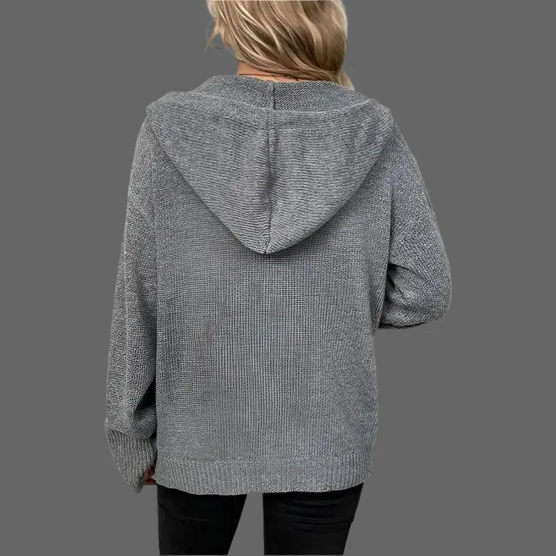 Hooded Single-Breasted Drawstring Knitted Sweater - Sweaters & Cardigans