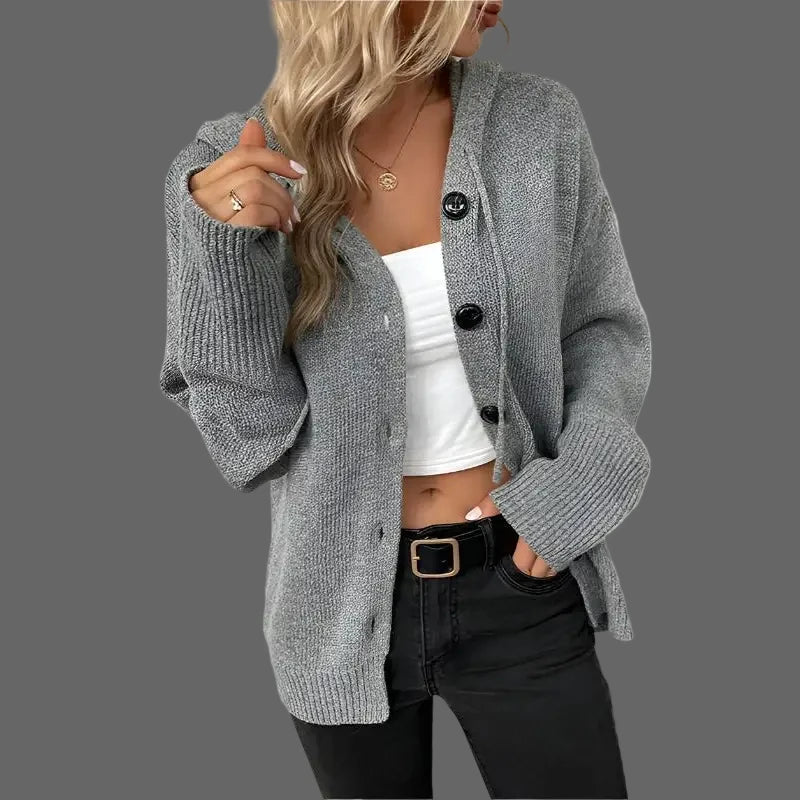 Hooded Single-Breasted Drawstring Knitted Sweater - XL / Gray - Sweaters & Cardigans