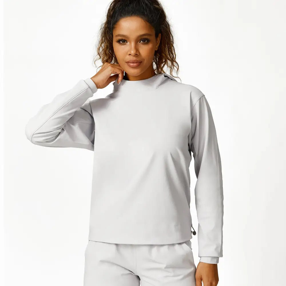Hooded Sweatshirt Drawstring Sports Yoga Suit - S / Gray - Activewear