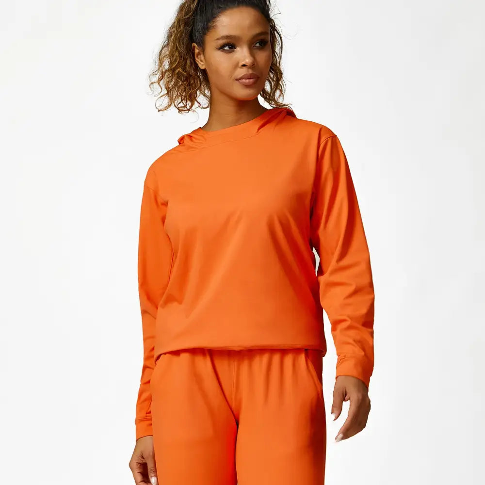 Hooded Sweatshirt Drawstring Sports Yoga Suit - S / Orange - Activewear