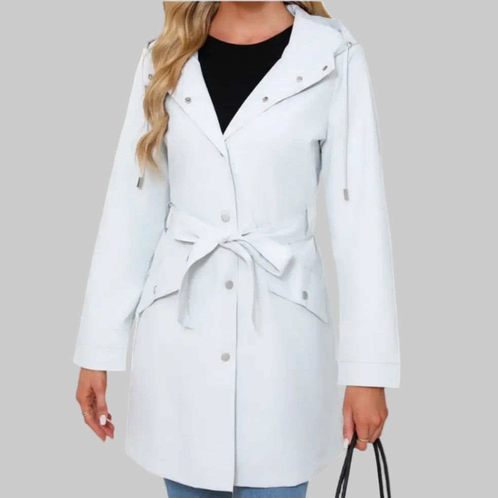 Hooded Waterproof Belt Raincoat - Outerwear