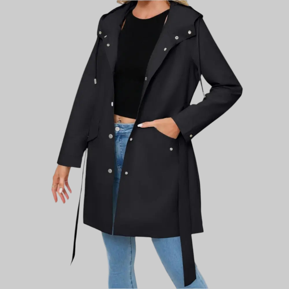Hooded Waterproof Belt Raincoat - Outerwear