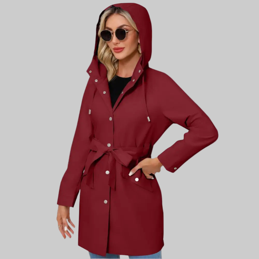 Hooded Waterproof Belt Raincoat - Outerwear