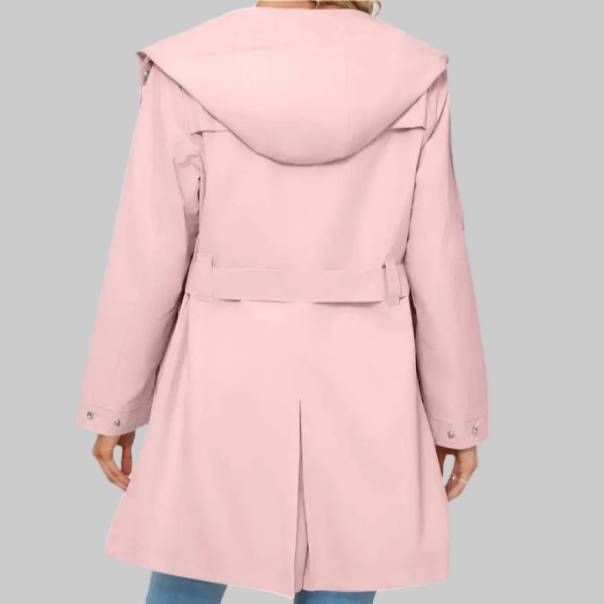 Hooded Waterproof Belt Raincoat - Outerwear