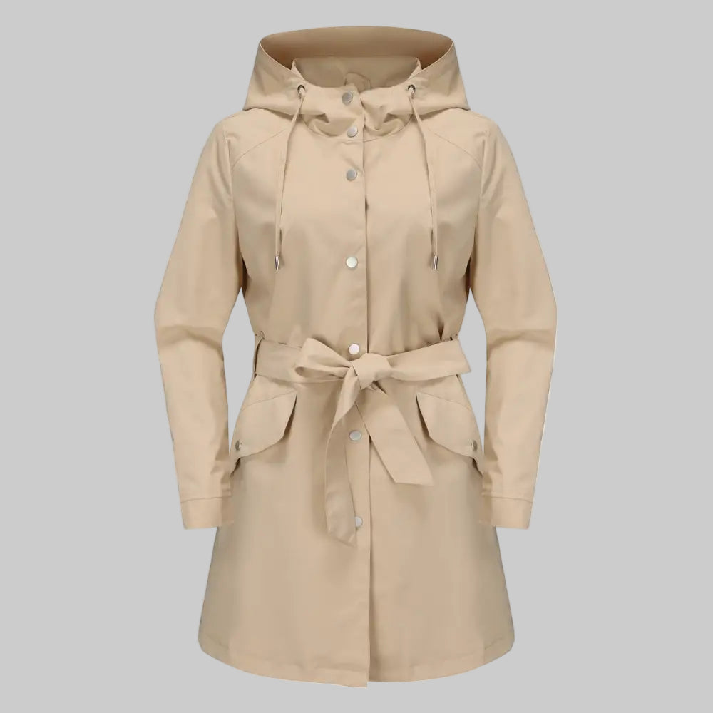 Hooded Waterproof Belt Raincoat - S / Apricot - Outerwear