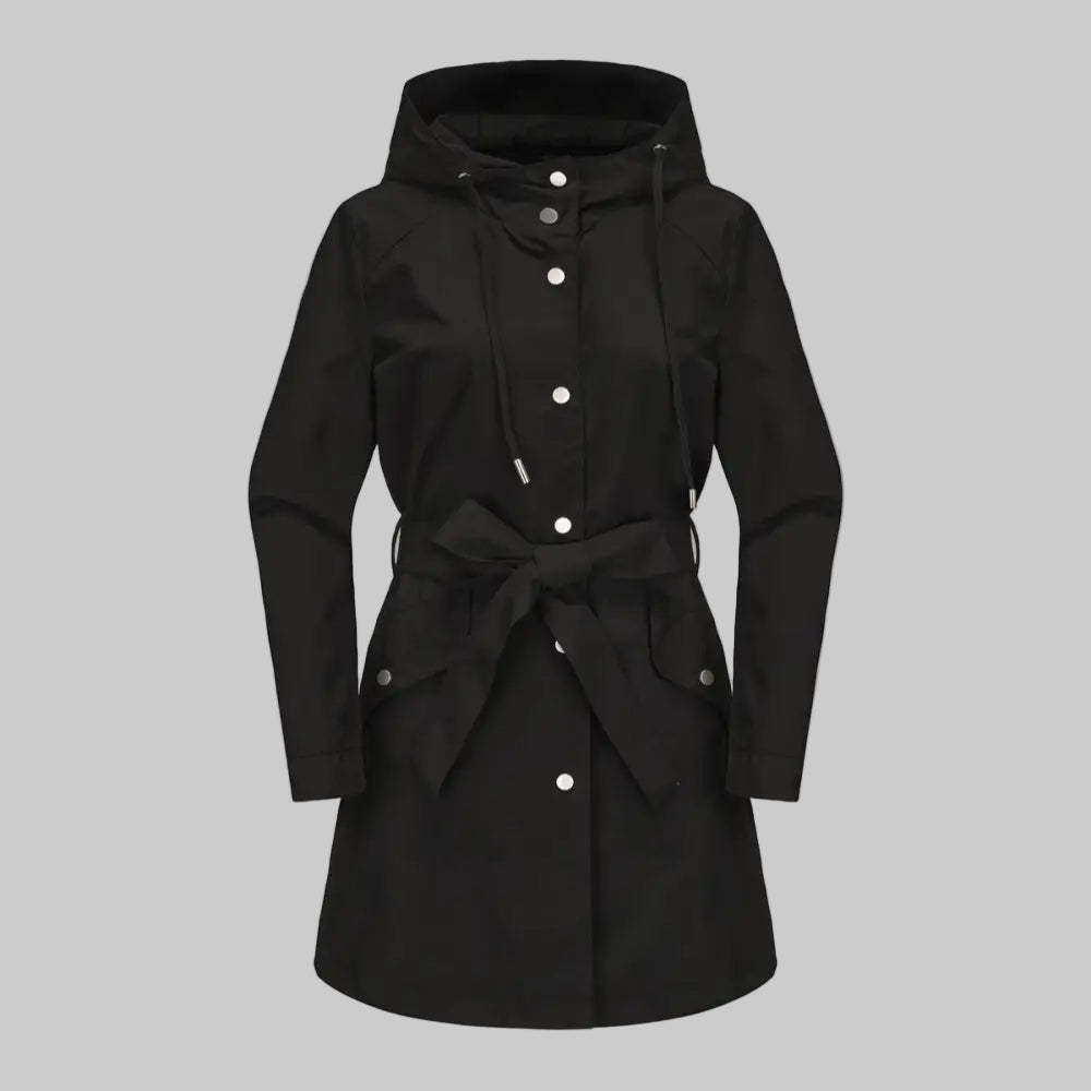 Hooded Waterproof Belt Raincoat - S / Black - Outerwear