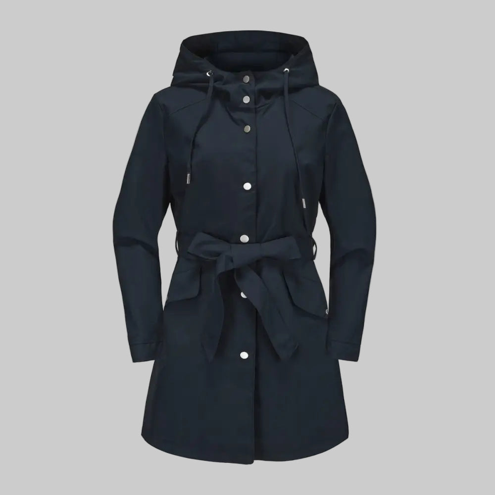Hooded Waterproof Belt Raincoat - S / Navy Blue - Outerwear