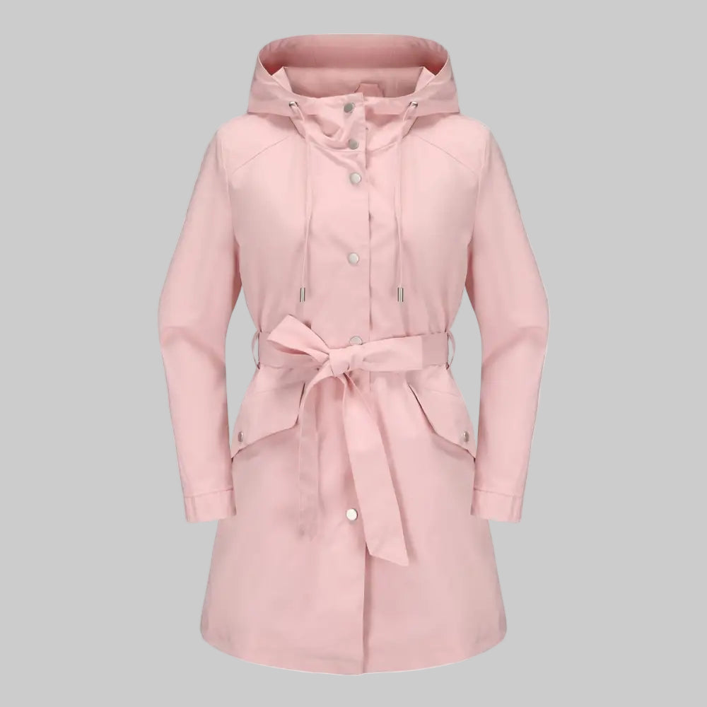 Hooded Waterproof Belt Raincoat - S / Pink - Outerwear