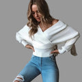 Knitted Off Shoulder Fitted Waist Long-Sleeved Sweater - S / White - Sweaters & Cardigans