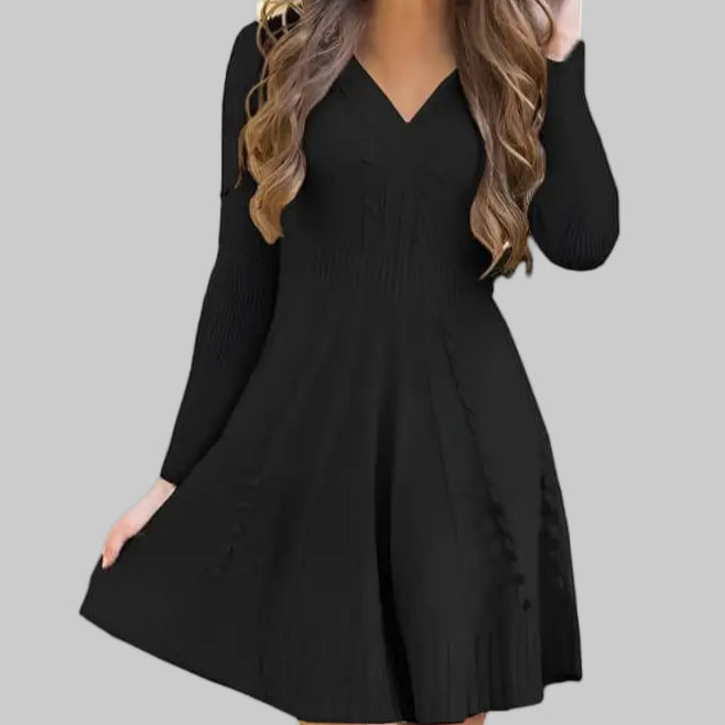 Knitted Sweater Dress - S / Black - Dresses