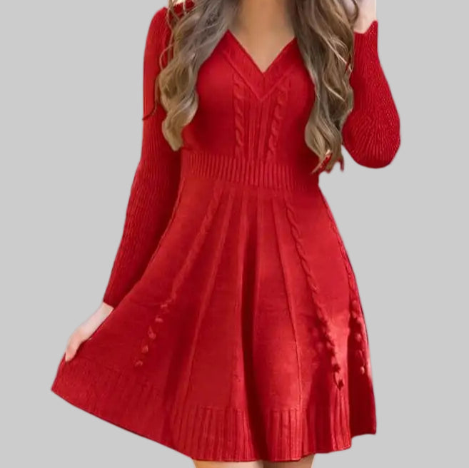 Knitted Sweater Dress - S / Red - Dresses