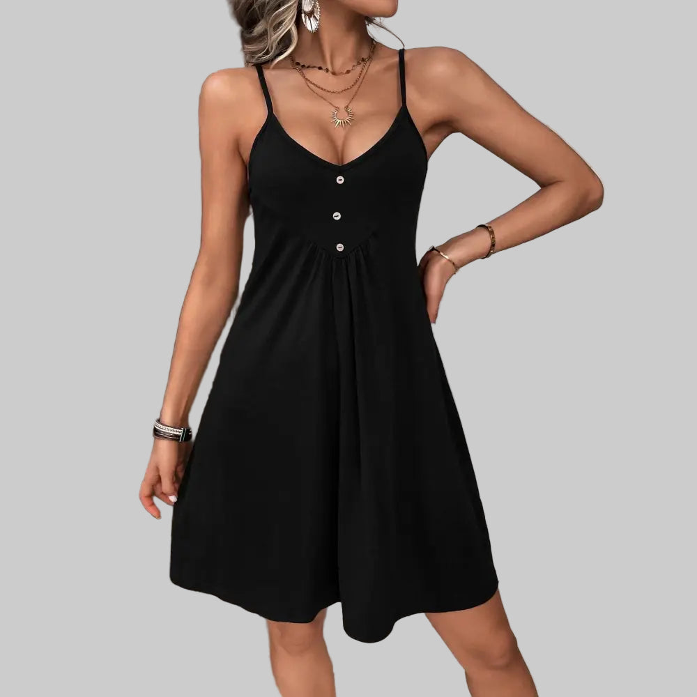 Knitted Waist Controlled Slimming Cami Dress - S / Black - Dresses