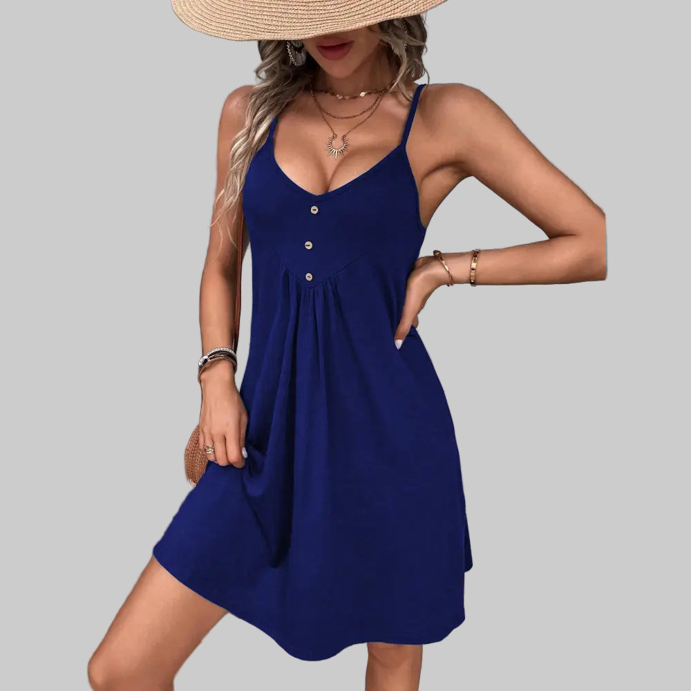 Knitted Waist Controlled Slimming Cami Dress - S / Blue - Dresses