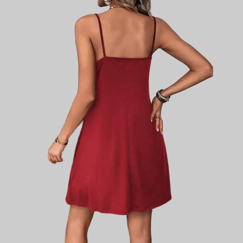 Knitted Waist Controlled Slimming Cami Dress - S / Red - Dresses