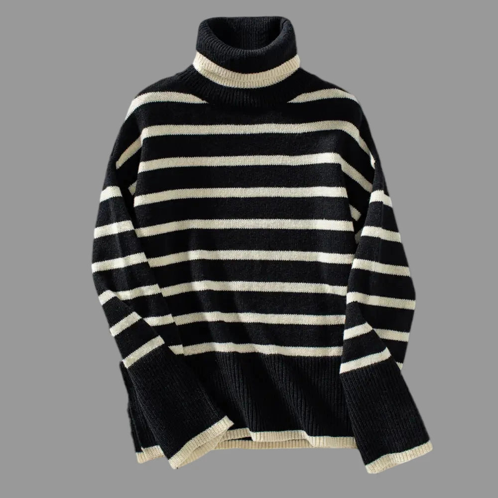 Knitting Pullover Collared Striped Turtleneck Sweater - Sweaters & Cardigans