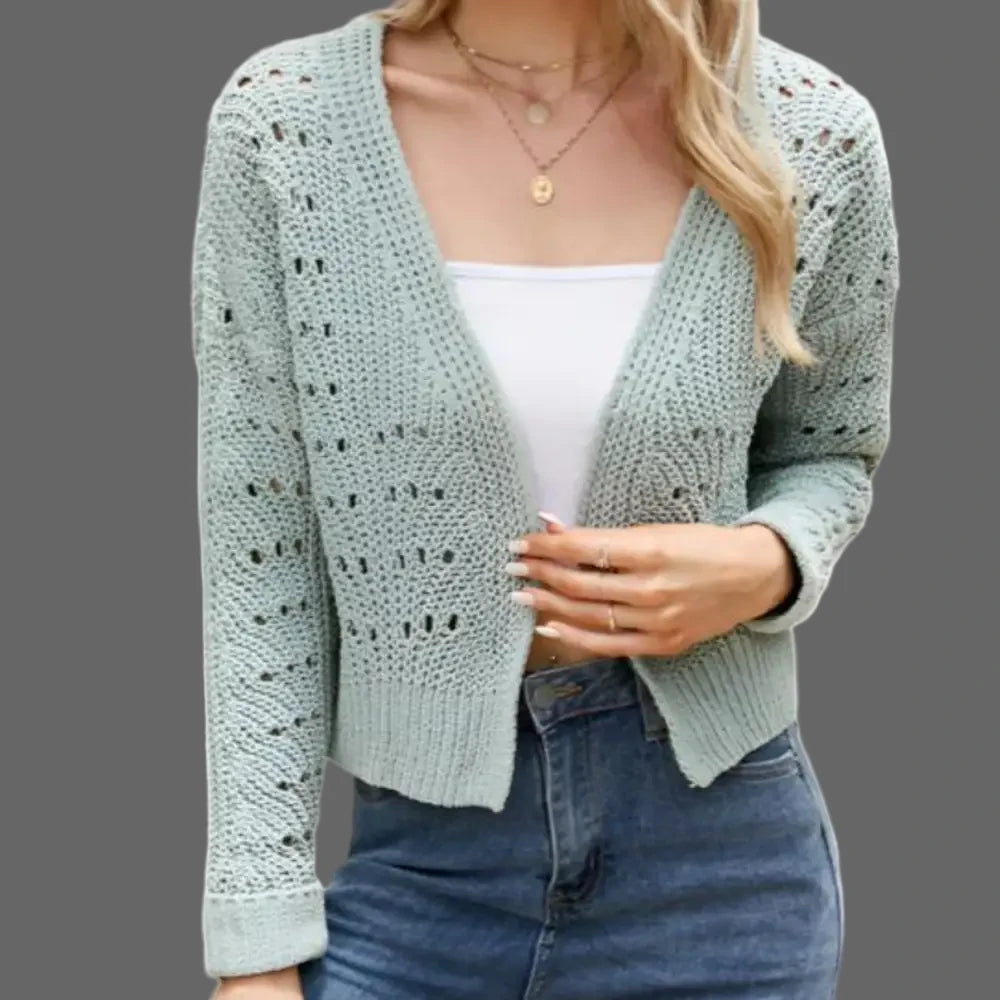 Knitwear Hollow Cutout Sweater Cardigan - S / Green - Sweaters & Cardigans