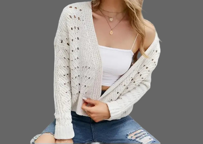 Knitwear Hollow Cutout Sweater Cardigan - S / Ivory - Sweaters & Cardigans