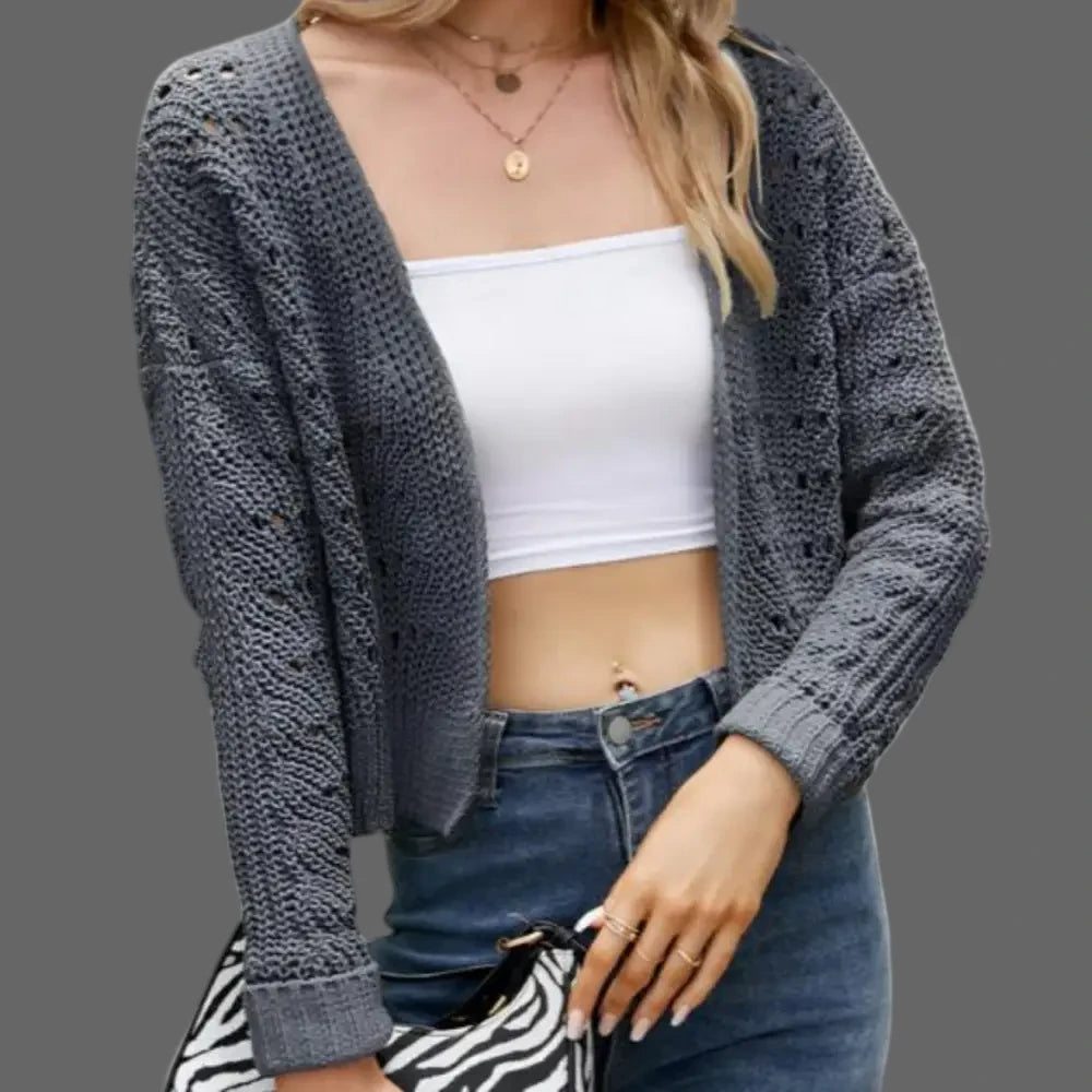 Knitwear Hollow Cutout Sweater Cardigan - S / Navy Blue - Sweaters & Cardigans