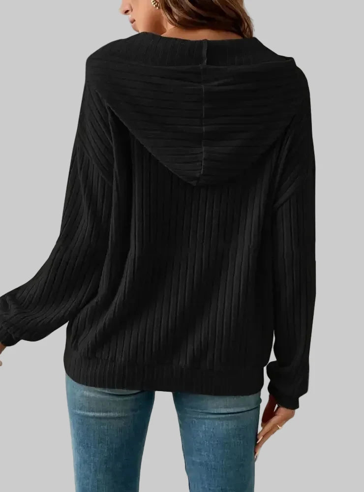 Knitwear Hooded Sunken Stripe Kangaroo Pocket Long Sleeve Sweatshirt - Sweatshirts & Hoodies