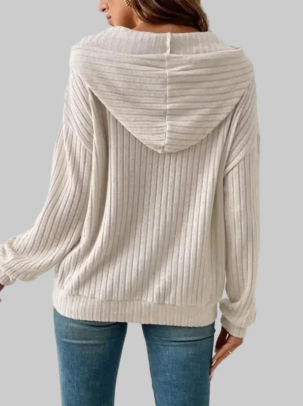 Knitwear Hooded Sunken Stripe Kangaroo Pocket Long Sleeve Sweatshirt - Sweatshirts & Hoodies