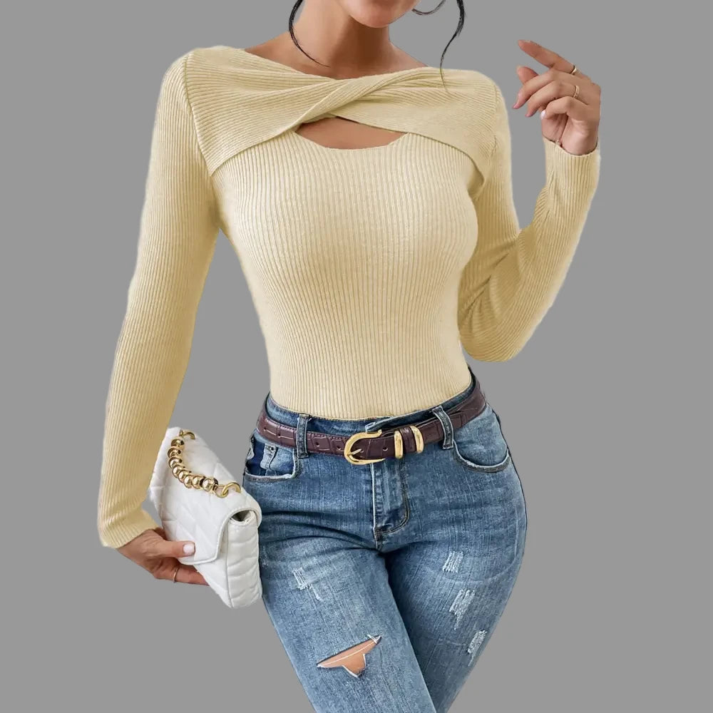 Knitwear Simple Twisted Off Neck Pullover Sweater - S / Apricot - Sweaters & Cardigans