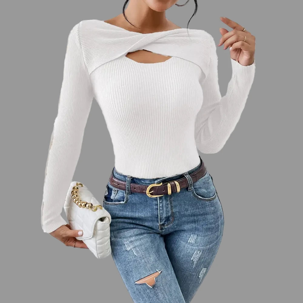 Knitwear Simple Twisted Off Neck Pullover Sweater - S / White - Sweaters & Cardigans