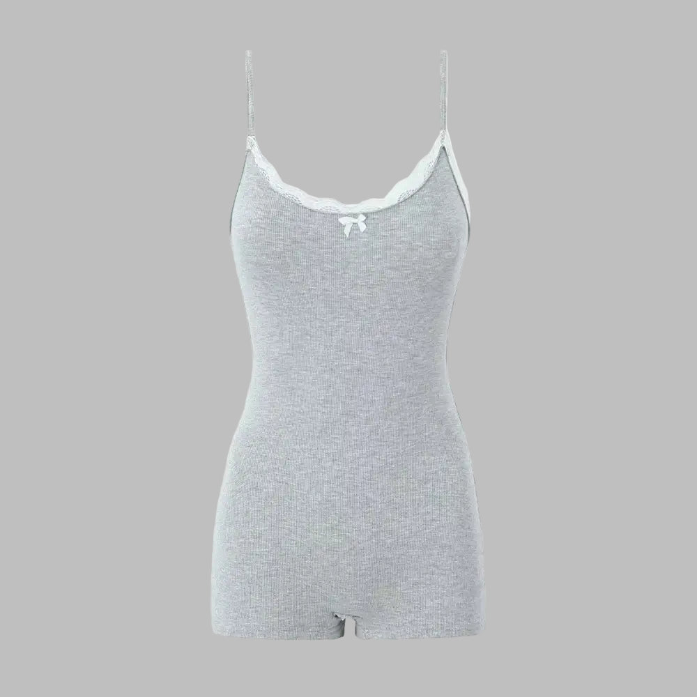 Lace Bow Slim Sports Tight Romper Loungewear - Sleepwear