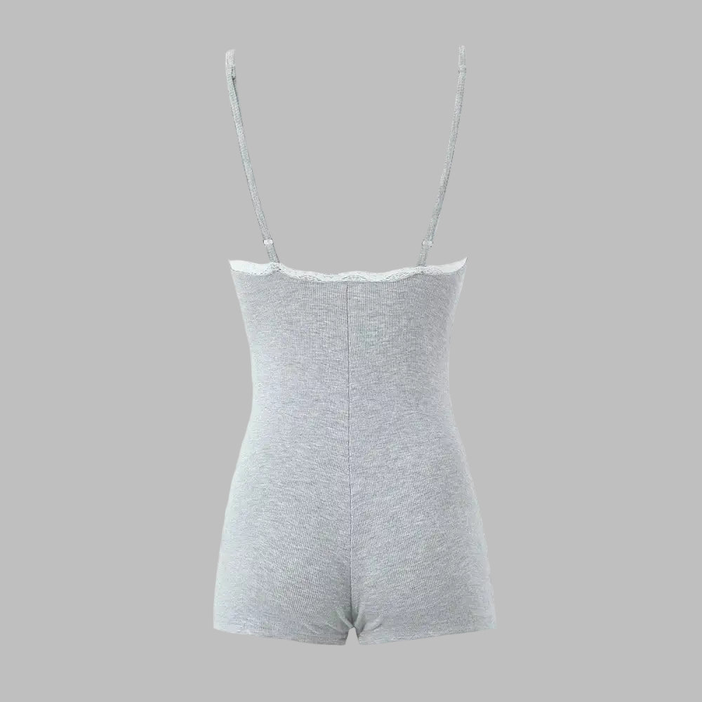 Lace Bow Slim Sports Tight Romper Loungewear - Sleepwear