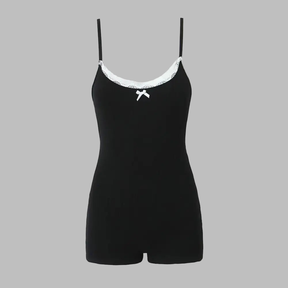 Lace Bow Slim Sports Tight Romper Loungewear - Sleepwear