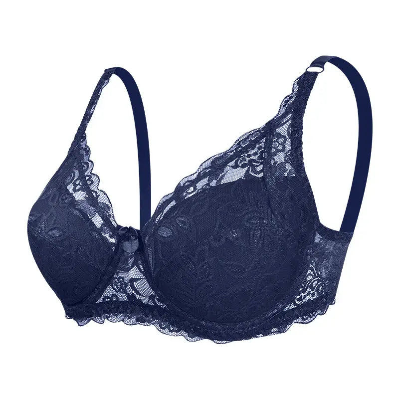 Lace Bra Steel Ring Adjustable Push-up - 36/80CD / Navy Blue - Bras