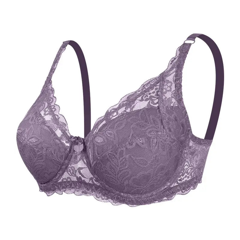 Lace Bra Steel Ring Adjustable Push-up - 36/80CD / Purple Gray - Bras