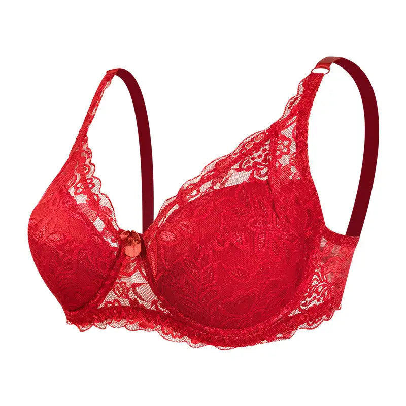 Lace Bra Steel Ring Adjustable Push-up - 36/80CD / Red - Bras