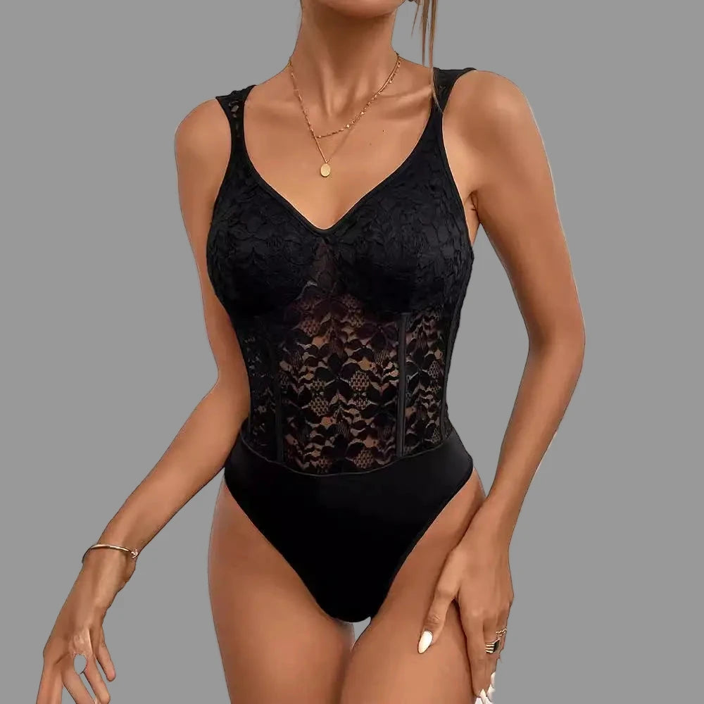 Lace See Through Bodysuit - Bodysuits