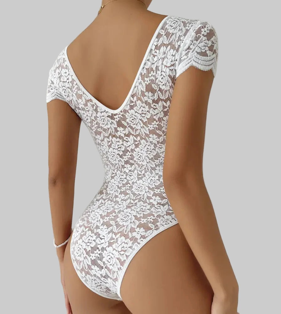 Lace See through Deep V-Plunge Backless Niche Design Bodysuit - Bodysuits
