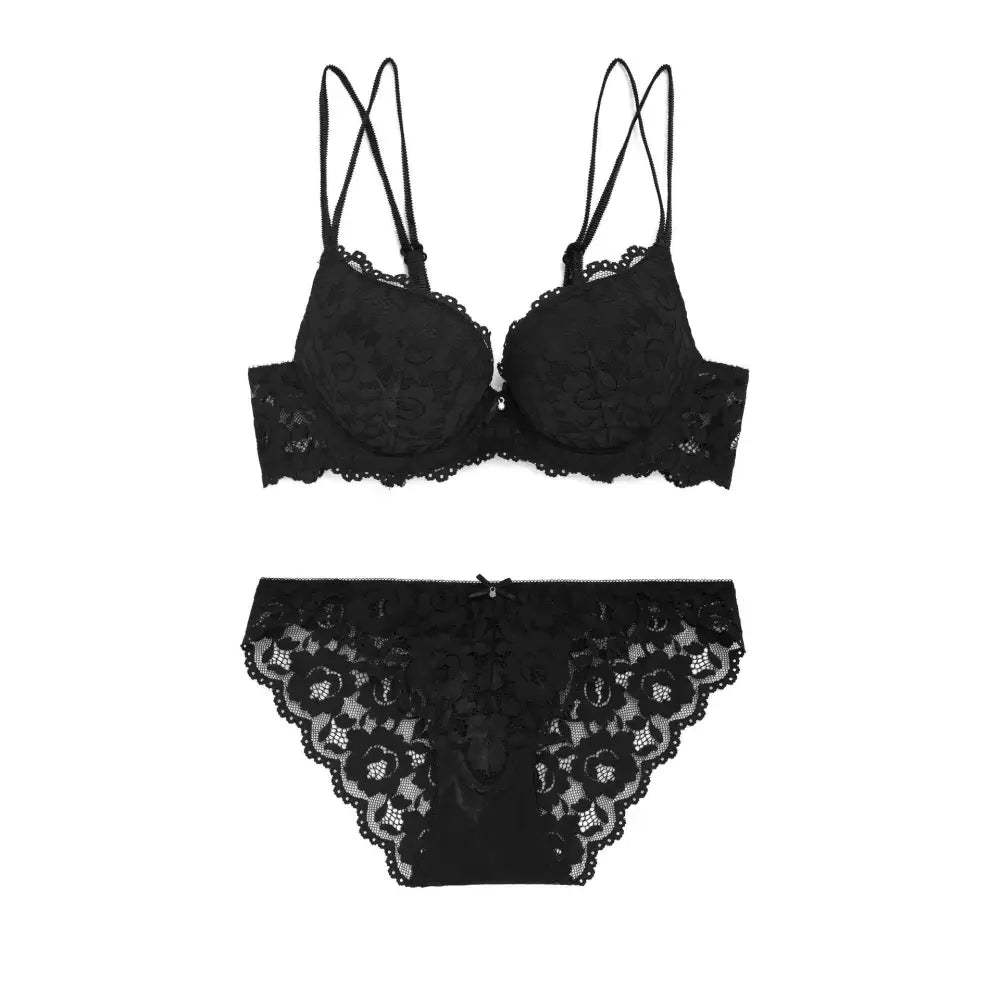 Lace Sexy Push up Comfort Bra Set - 70A / Black - Panty Sets