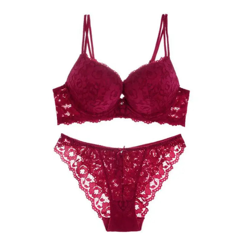 Lace Sexy Push up Comfort Bra Set - 70A / Burgundy - Panty Sets