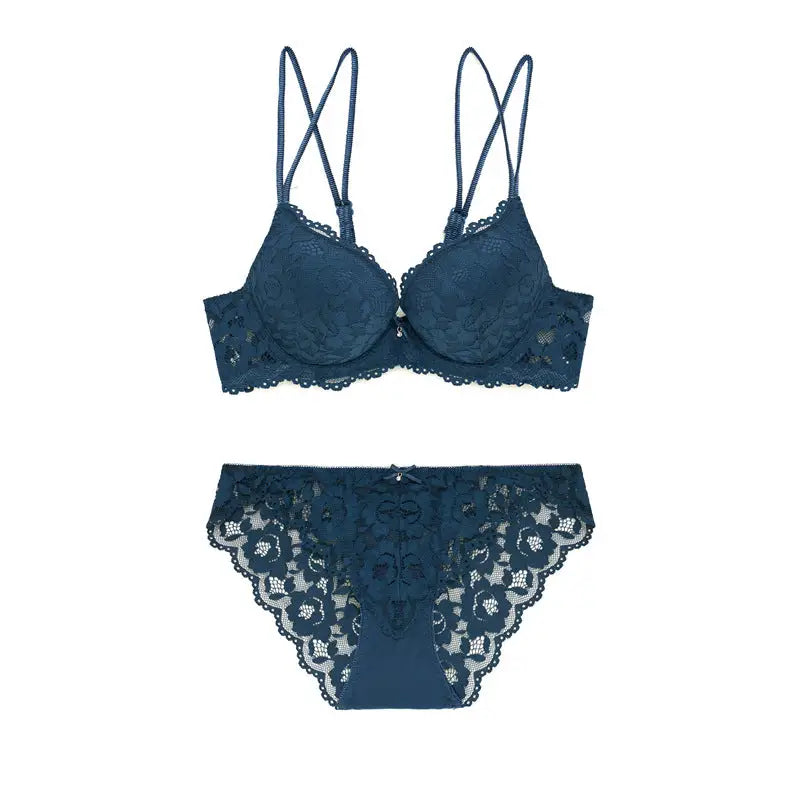 Lace Sexy Push up Comfort Bra Set - 70A / Green - Panty Sets
