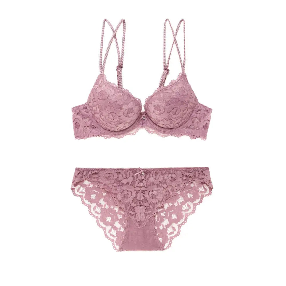 Lace Sexy Push up Comfort Bra Set - 70A / Purple - Panty Sets