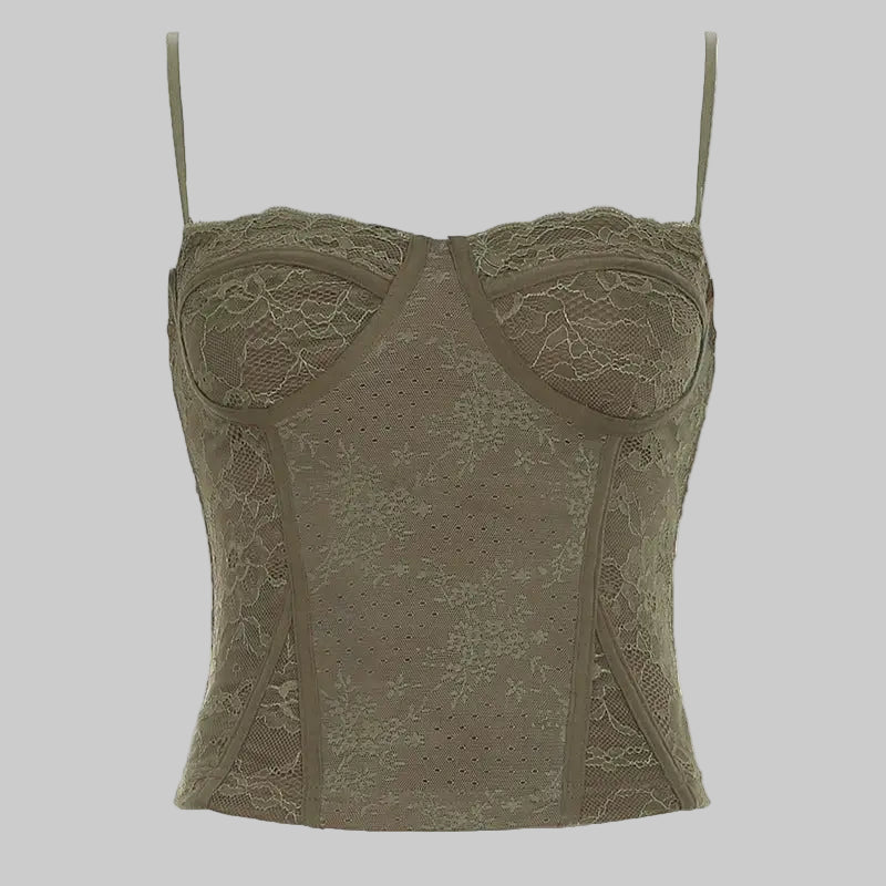 Lace Stitching Camisole Top - S / Green - Tank Tops & Camis