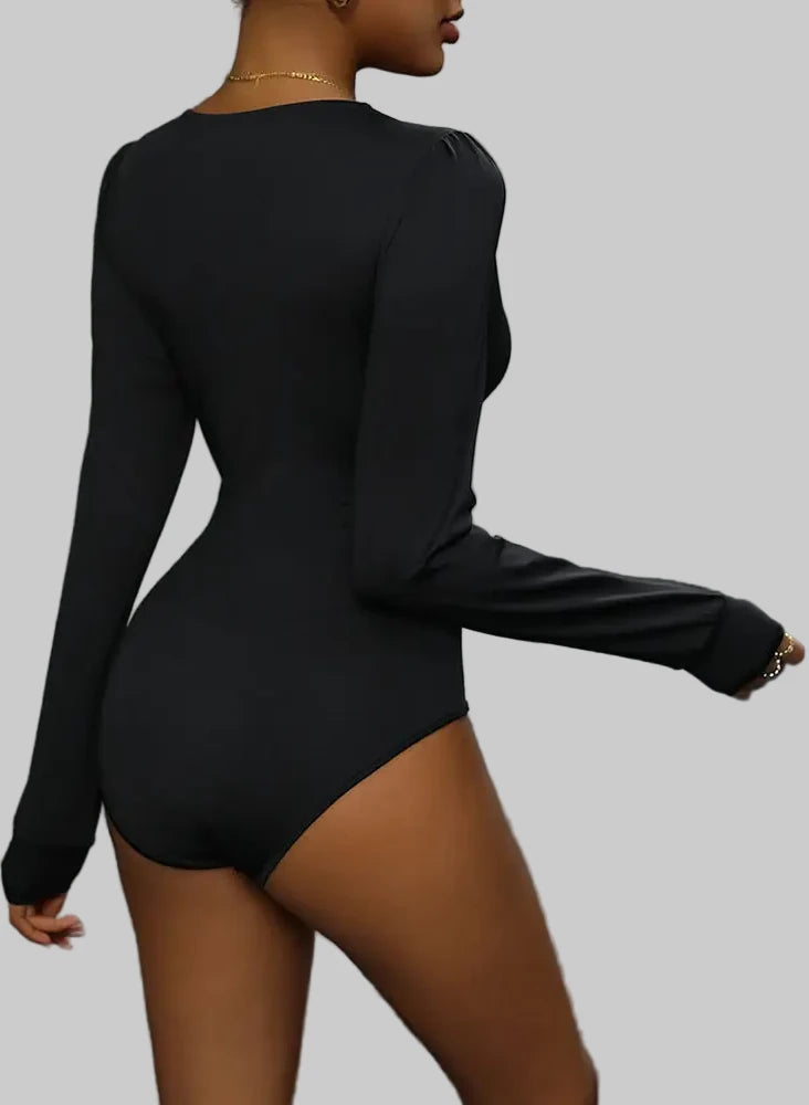 Lace Stitching Long Sleeve Bodysuit - Bodysuits