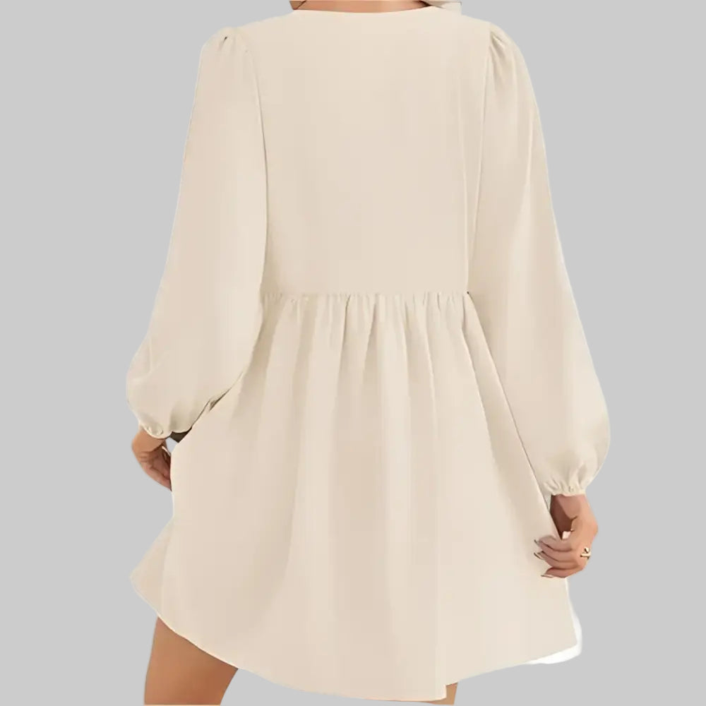 Lace-up A-Line Pleated Long Sleeve Dress - Dresses
