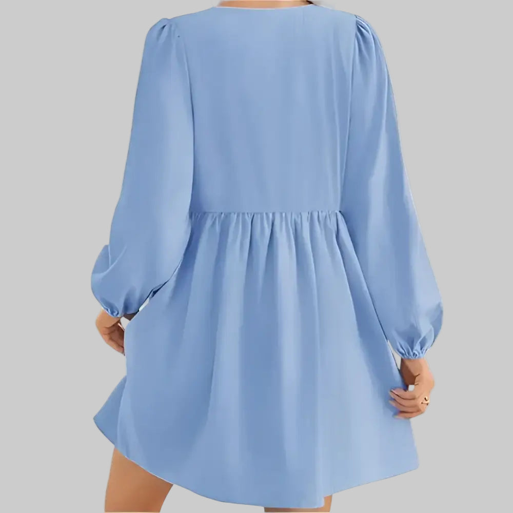 Lace-up A-Line Pleated Long Sleeve Dress - Dresses