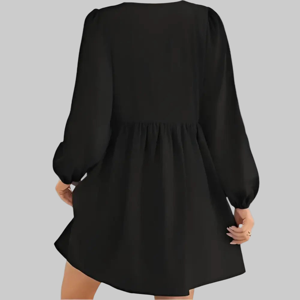 Lace-up A-Line Pleated Long Sleeve Dress - Dresses