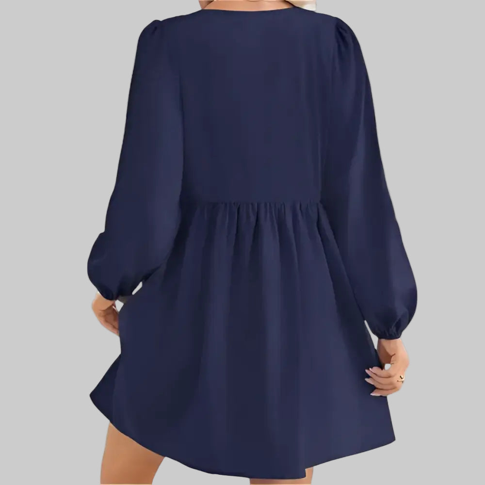 Lace-up A-Line Pleated Long Sleeve Dress - Dresses