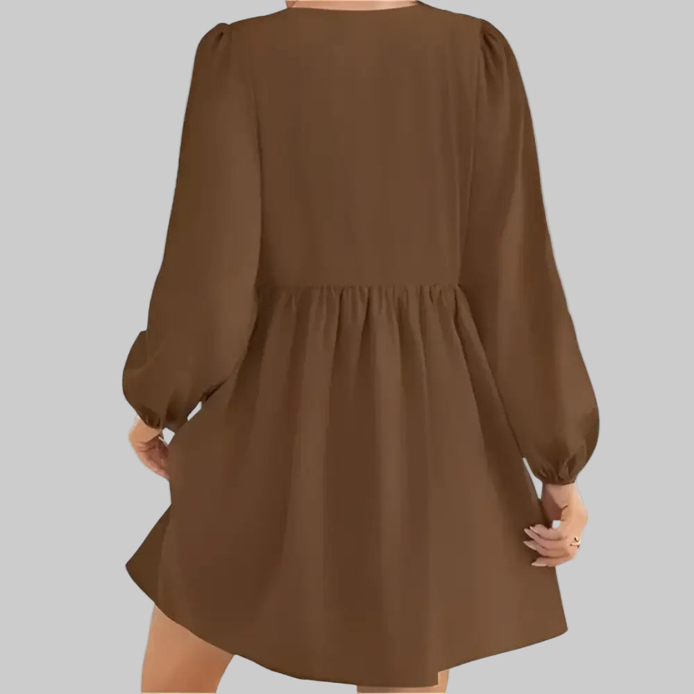 Lace-up A-Line Pleated Long Sleeve Dress - Dresses